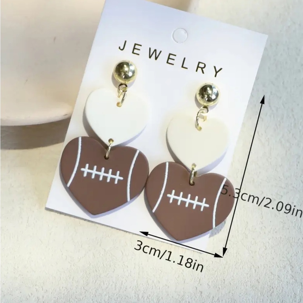 Heart Football Dangle Earrings - Picture 2 of 2